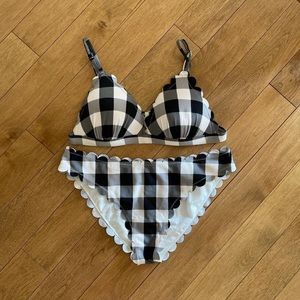 gingham plaid black and white bikini with scalloped edges